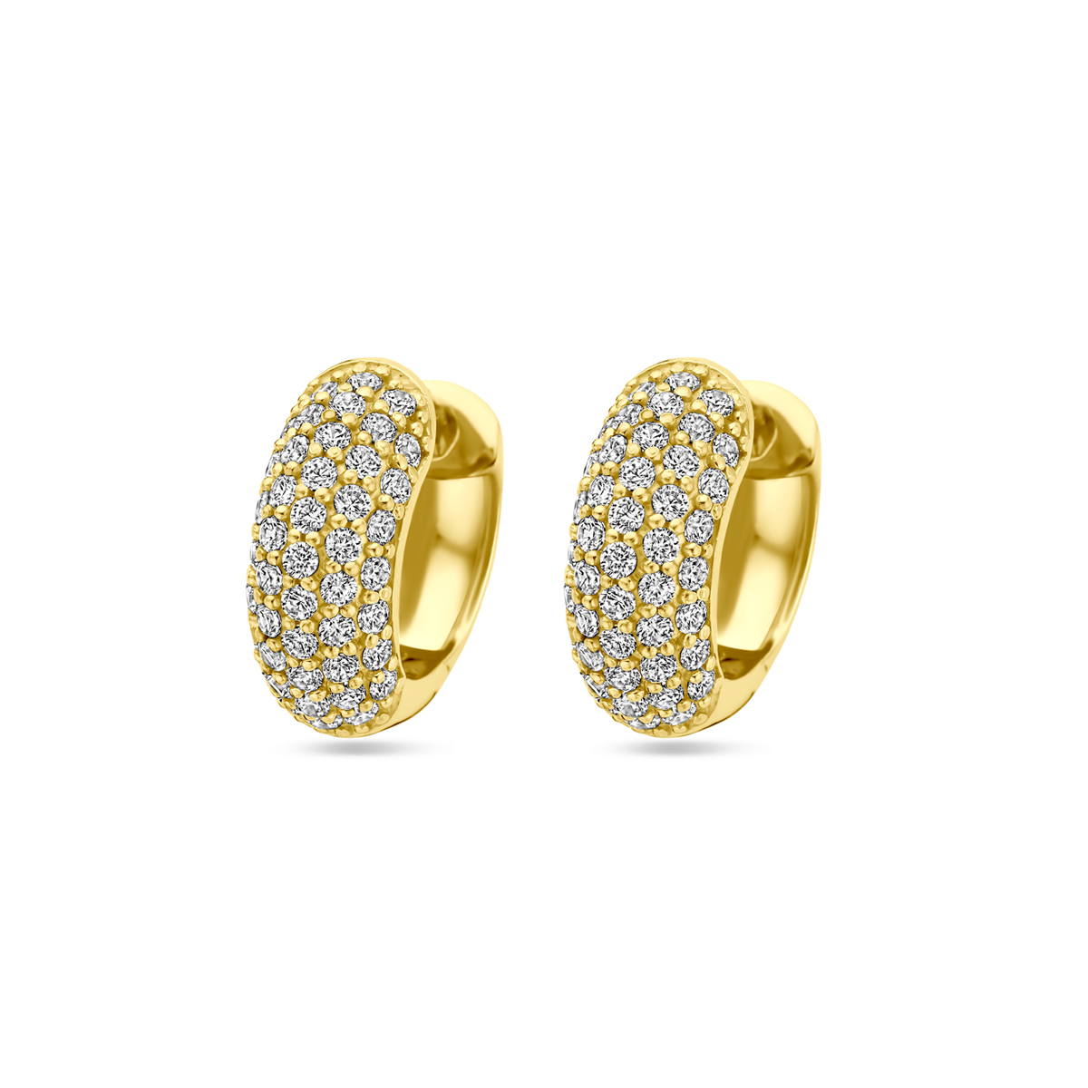 Verguld op 925 zilveren klapoorringen uitgevoerd met zirkonia. De klapoorringen hebben een afmeting van 16x6mm. Geen garantie op de plating.