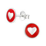 Zilveren oorstekers hart rood | PCJW49246