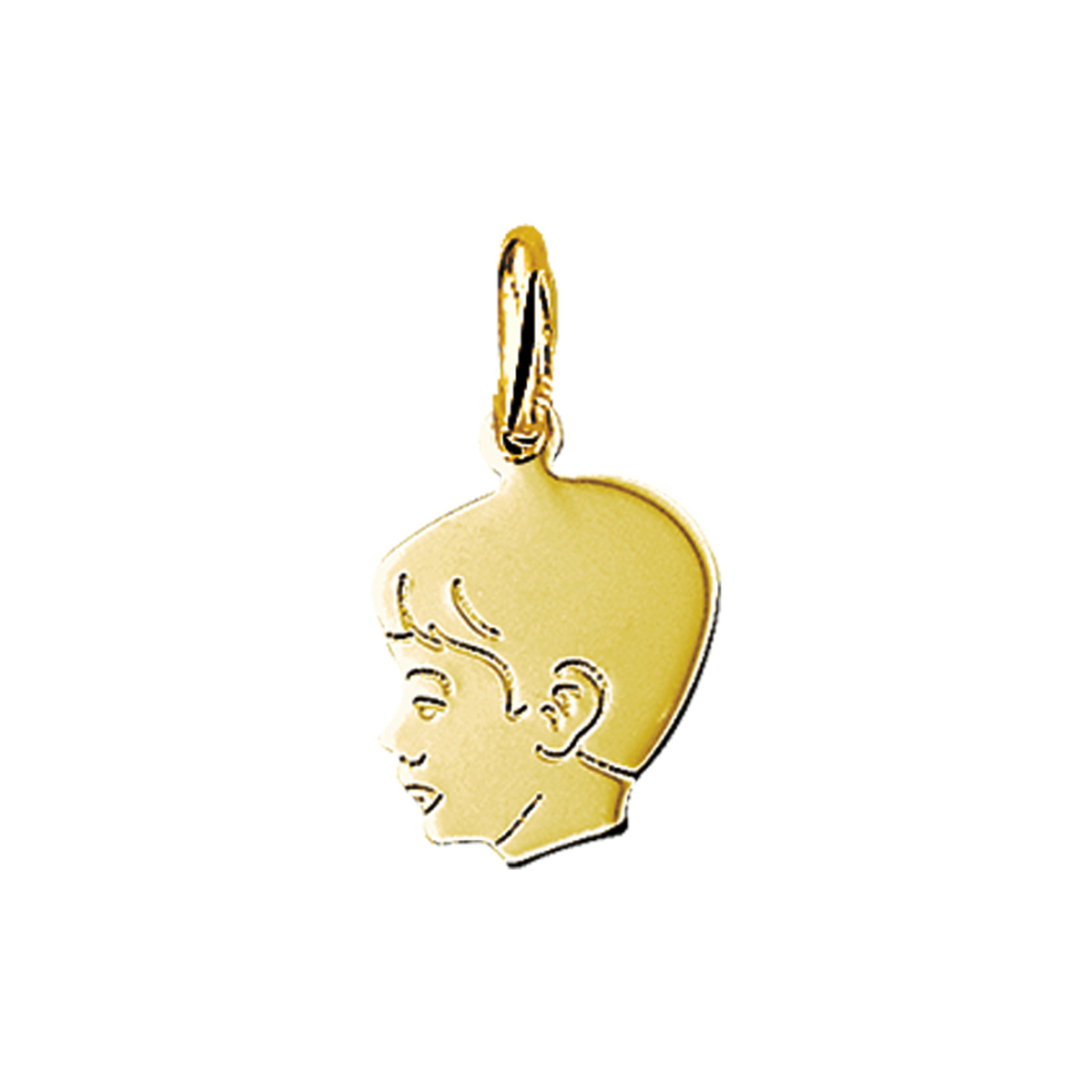 Geelgouden hanger met een kinderhoofdje.