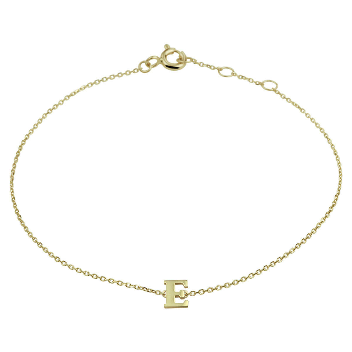 14k Geelgouden anker armband uitgevoerd met een letter. De armband heeft draaglengtes van 16.5, 17.5 en 18.5cm. De schakelbreedte is 0.8mm.