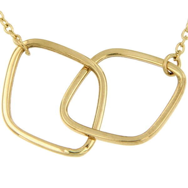 14k gouden anker collier met daartussen een symbool die bestaat uit twee afzonderlijk van elkaar bewegende ruitvormen. Het collier is op twee lengtes te dragen, op 42 en 45cm.
