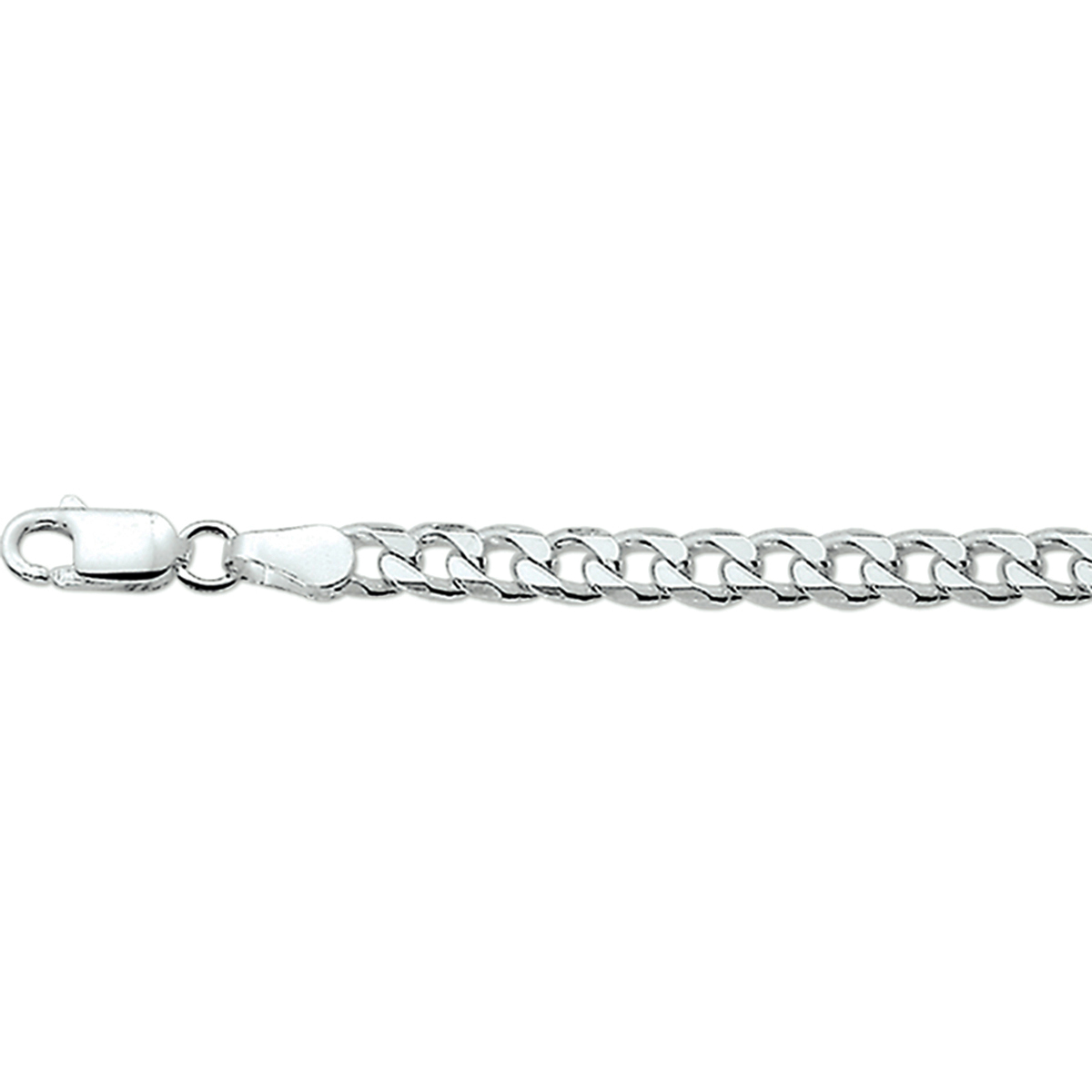 Zilveren lengte artikel met geslepen gourmette schakel. De schakelbreedte is 4.0mm.