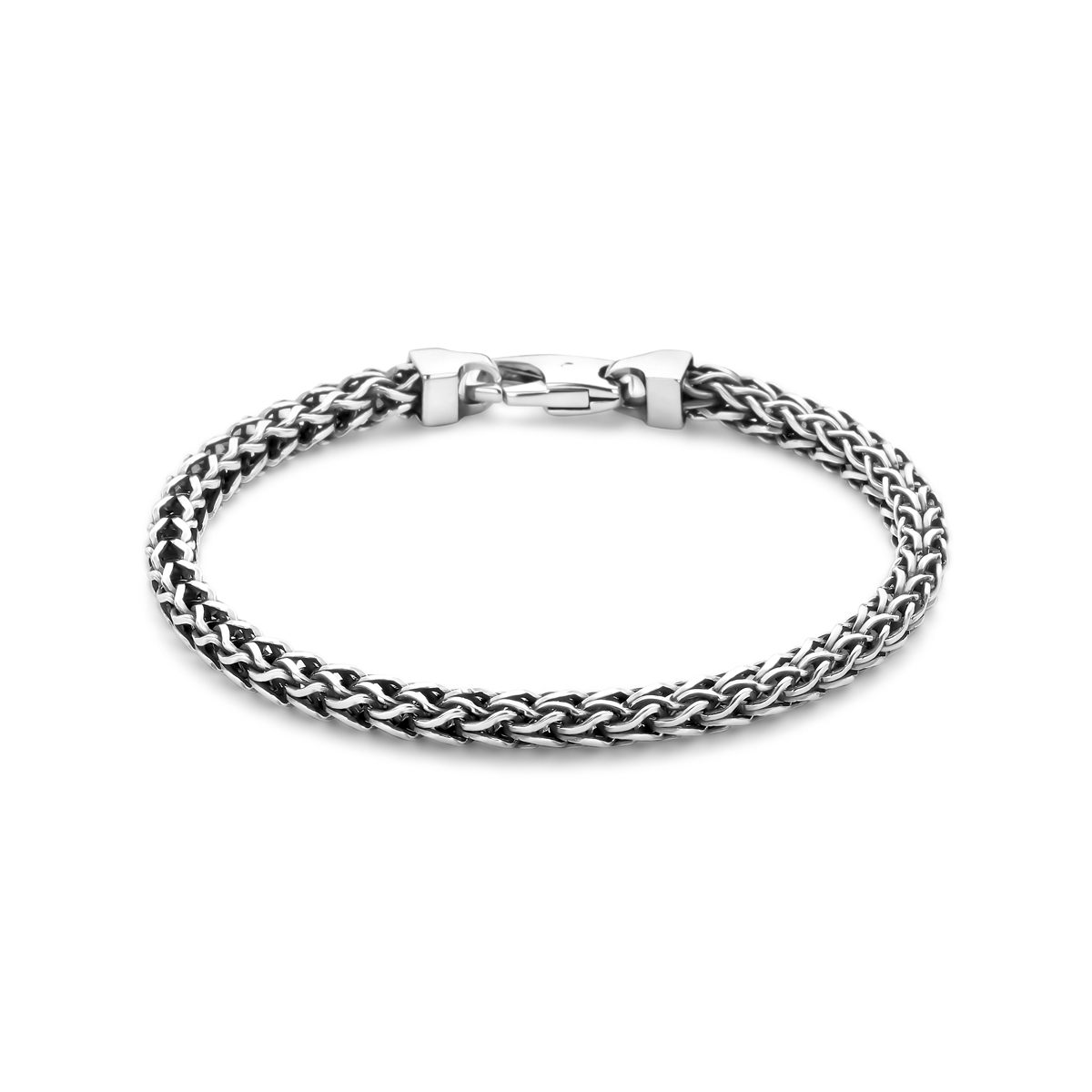 Geoxideerd 925 zilveren armband met vossestaart schakel. De schakelbreedte is 4.5mm.