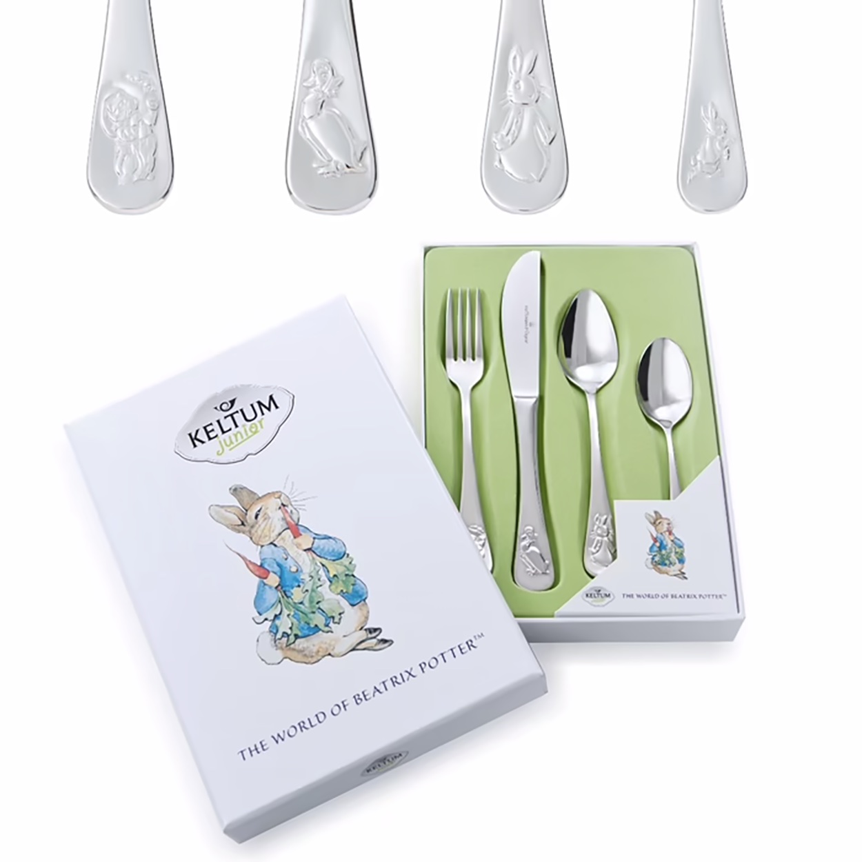 De 4-delige Beatrix Potter bestekset is een ideaal kraamcadeau. Dit kinderbestekje bevat populaire Beatrix Potter-figuren. Perfect voor dagelijks gebruik, en eenvoudig wasbaar voor ouders.