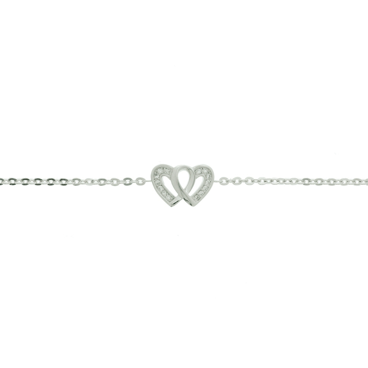 Gerhodineerd zilveren armband met een hart en zirkonia. De lengte bedraagt 16.5cm met 2.5cm extensie.
