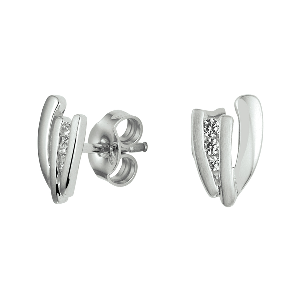 Gerhodineerd zilveren oorknoppen met een afmeting van 9.5x6.6mm uitgevoerd met een luxe rijzetting van 3 briljant geslepen zirkonia. De oorknoppen zijn te combineren met bijpassende sieraden uit onze collectie.