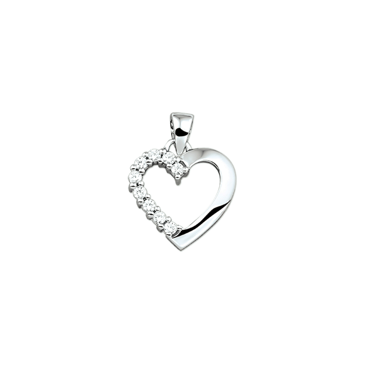 Gerhodineerd zilveren hanger met een hart en zirkonia.