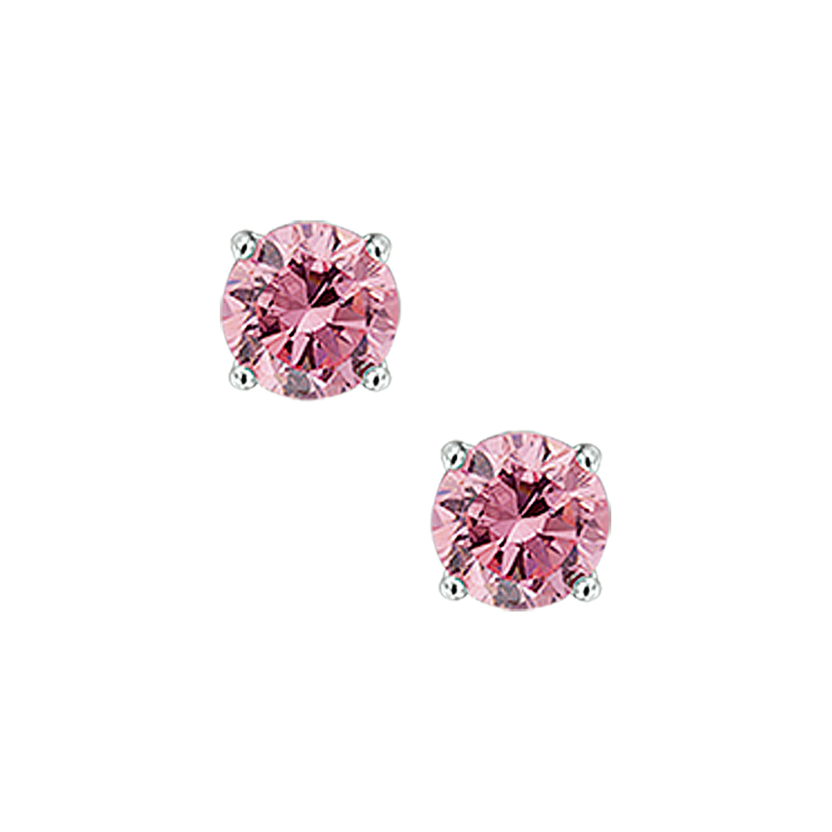 Zilveren oorknoppen met roze zirkonia.