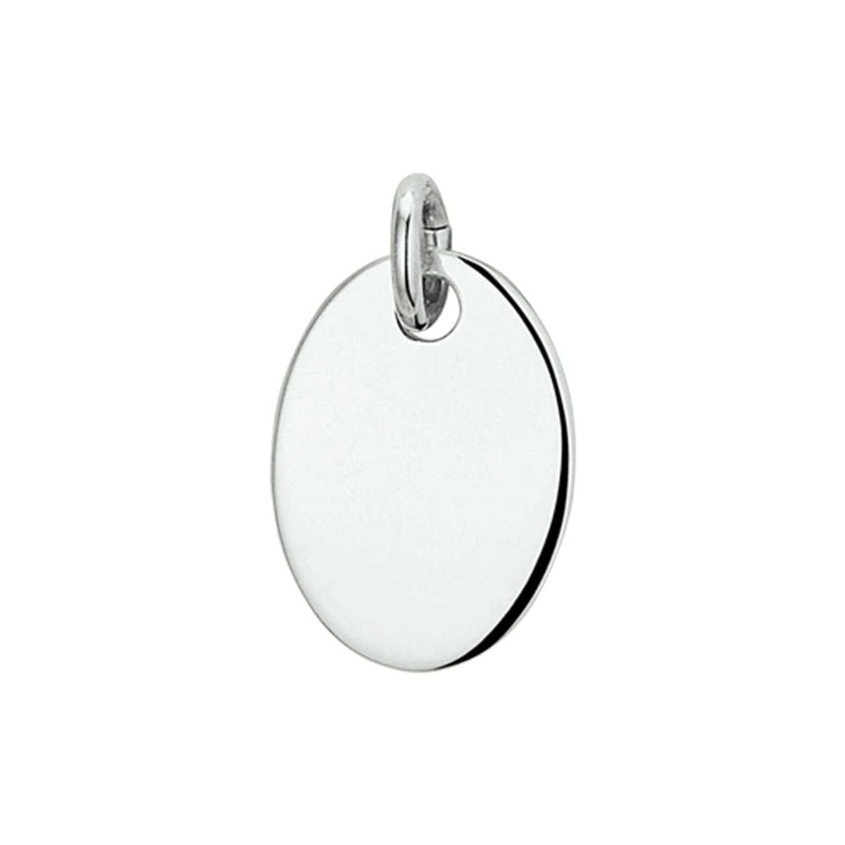 Gerhodineerd zilveren ovale graveerhanger uitgevoerd met een stevig hangoog. De hanger heeft een dikte van 1mm.
