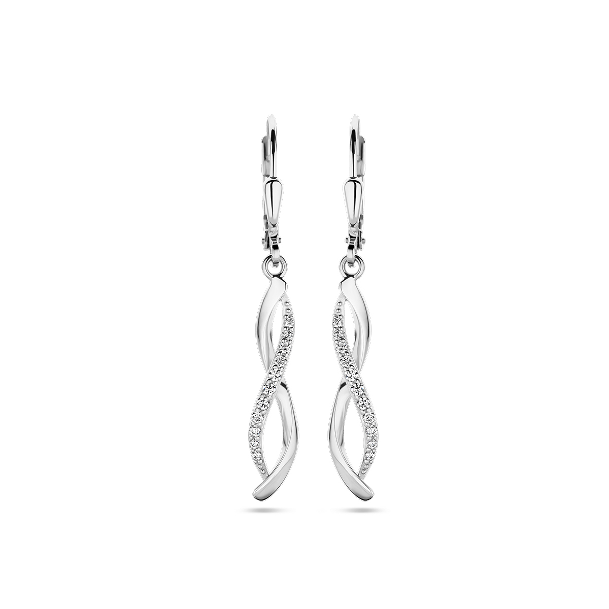 Gerhodineerd 925 zilveren oorhangers uitgevoerd met zirkonia. De oorhangers hebben een totale hoogte van 37mm.