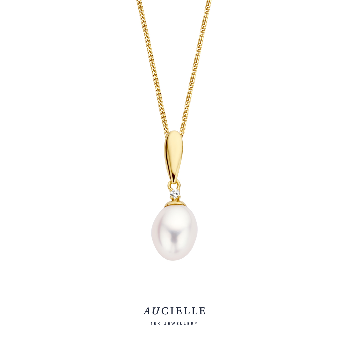 AuCielle hanger goud 18k met zoetwaterparel - bijpassende ketting eveneens verkrijgbaar
