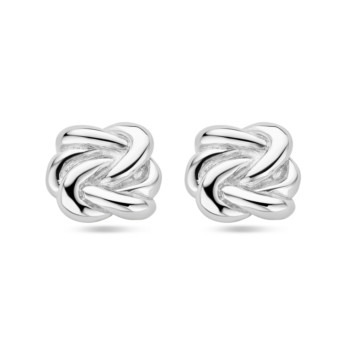Gerhodineerd 925 zilveren oorknoppen in de vorm van een knoop. De oorknoppen hebben een afmeting van 12x14mm.