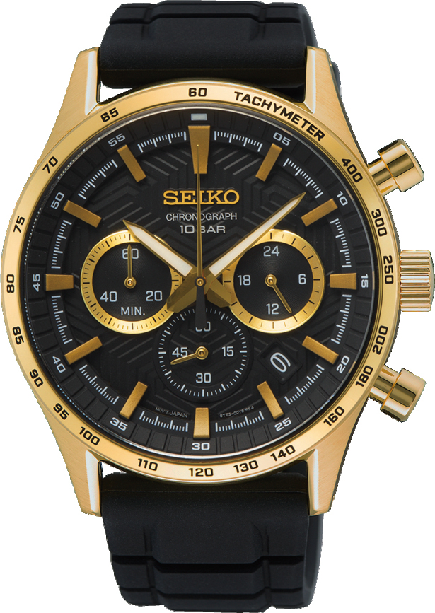 Het Seiko 8T63 kaliber is een analoge Quartz Chronograaf met datumweergave. De stopwatch meet tot maximaal 60 minuten in stappen van 1/5 seconde. Het Seiko Quartz horloge is zeer accuraat. Alle Quartz horloges van Seiko worden met kwik-vrije batterijen geleverd, een milieuvriendelijke keuze passend binnen Seiko's Clean Energy Concept.

De verdere specificaties van het horloge zijn als volgt:
De diameter van de kast is 43 mm en de kast is 11.6 mm dik
Kastvorm: rond
Kastkleur: goudkleurig
Kastmateriaal: staal
Bandbreedte: 22 mm
Bandlengte: 283 mm
Materiaal band: siliconen
Sluiting: gesp
Wijzerplaatkleur: zwart
Glassoort: saffier glas
Waterdichtheid: 10 ATM
Techniek: quartz
Tachymeter