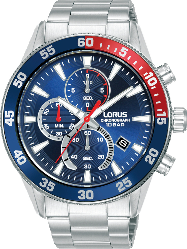 Dit is een herenhorloge van het merk Lorus. Het is een chronograaf horloge gemaakt van staal. De diameter van de kast is 45 mm en de kast is 11.9 mm dik.
De verdere specificaties van het horloge zijn als volgt:
Kastvorm: rond
Kastkleur: zilverkleurig
Kastmateriaal: staal
Bandbreedte: 22 mm
Bandlengte: 270 mm
Sluiting: vouwsluiting met drukker
Wijzerplaatkleur: blauw
Glassoort: hardlex mineraal glas
Waterdichtheid: 10 ATM
Techniek: quartz