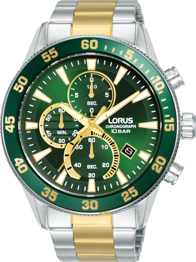 Dit is een herenhorloge van het merk Lorus. Het is een chronograaf horloge gemaakt van staal. De diameter van de kast is 45 mm en de kast is 11.9 mm dik.
De verdere specificaties van het horloge zijn als volgt:
Kastvorm: rond
Kastkleur: zilverkleurig
Kastmateriaal: staal
Bandbreedte: 22 mm
Bandlengte: 275 mm
Sluiting: vouwsluiting met drukker
Wijzerplaatkleur: groen
Glassoort: hardlex mineraal glas
Waterdichtheid: 10 ATM
Techniek: quartz