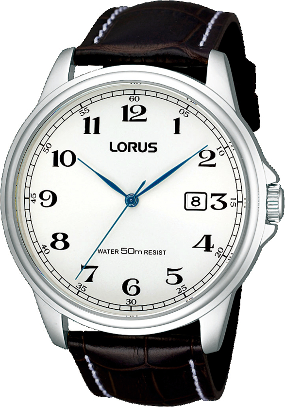Lorus Quarts heren pols horloge model RS985AX-9 staal met lederen band. 5 ATM waterdicht.