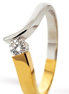 Gouden bicolor ring met 0.28ct. diamant (TW/VS) in slagmodel