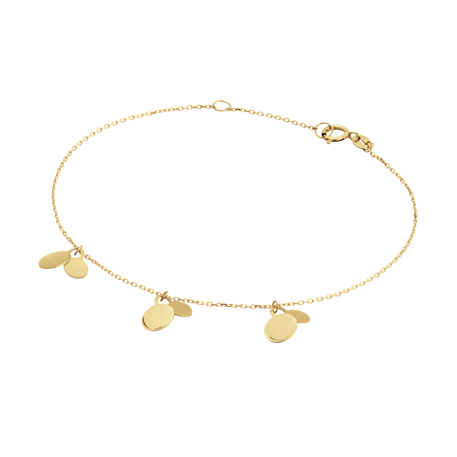 Gouden armband met 3x twee cirkelbedeltjes, 19cm.