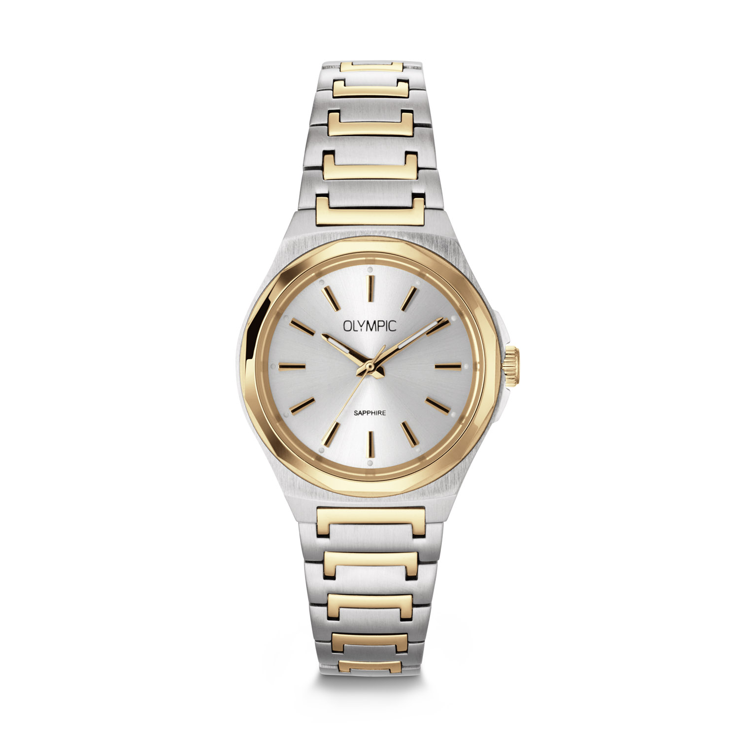 Olympic OL66DSS027B Momentum Horloge Dames Bico Staal 32mm 
Dit unieke Olympic horloge met artikelnummer: OL66DSS027B is een classic dameshorloge. Het horloge heeft een stalen kast met een glanzende goudkleurige bezel, een zilverkleurige wijzerplaat met streepjes als uursaanduiding en fijne wijzers. Aan de kast zit een stalen bicolor schakelband met een vouwsluiting. Het horloge heeft een saffierglas, een doorsnee van 32mm en is 5ATM.

Het merk:
Het Nederlandse horlogemerk Olympic levert stoere chronografen, slimline series, digitale uurwerken en elegante dameshorloges. De prijs-kwaliteitverhouding staat bij Olympic hoog in het vaandel met prijzen die uiteenlopen van € 34,95 tot en met € 159,00.

100% Nederlands ontwerp, waterdicht en standaard 3 jaar fabrieksgarantie.

Specificaties:
- Ronde kast Ø 32mm
- Stalen horlogekast
- Zilverkleurige wijzerplaat
- Stalen bicolor schakelband
- 5ATM 
- Standaard 3 jaar fabrieksgarantie
- Saffierglas