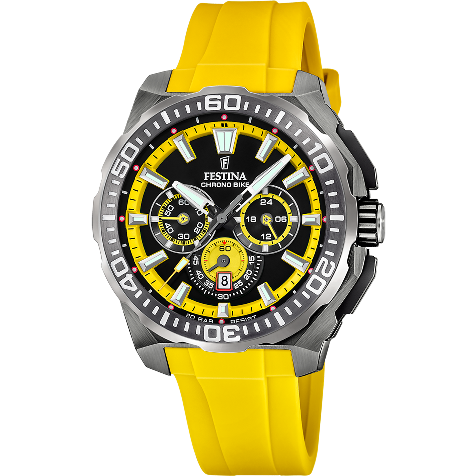 De Festina Chrono Bike herenhorloge F20725/1 heeft een sportief ontwerp met een zwarte rubberen band, chronograaf functie en robuuste roestvrijstalen kast. Draag dit horloge tijdens sportieve activiteiten of casual gelegenheden voor een stijlvolle, functionele look. Waterbestendig en duurzaam, ideaal voor actieve mannen. Perfect voor dagelijks gebruik of speciale gelegenheden.