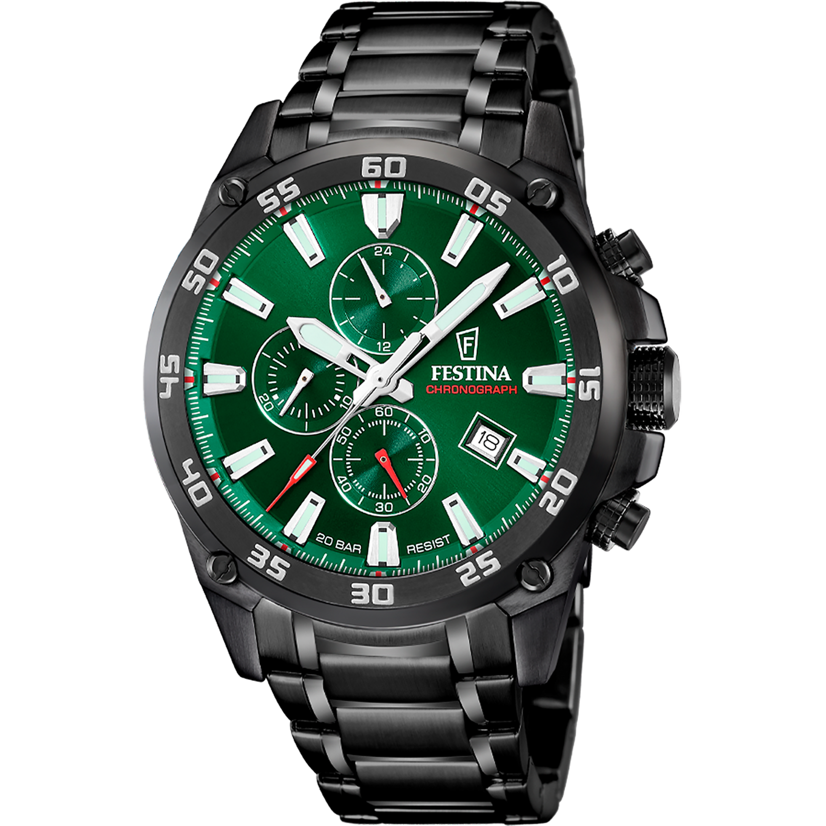 FESTINA HERENHORLOGE GROEN F20735/2 is een stijlvol uurwerk met een robuuste groene wijzerplaat en duurzame roestvrijstalen band. Het biedt nauwkeurige tijdwaarneming en waterbestendigheid. Draag deze klok bij casual of semi-formele gelegenheden voor een eigentijdse uitstraling die zowel praktisch als modieus is. Perfect te combineren met een groene of neutrale outfit.