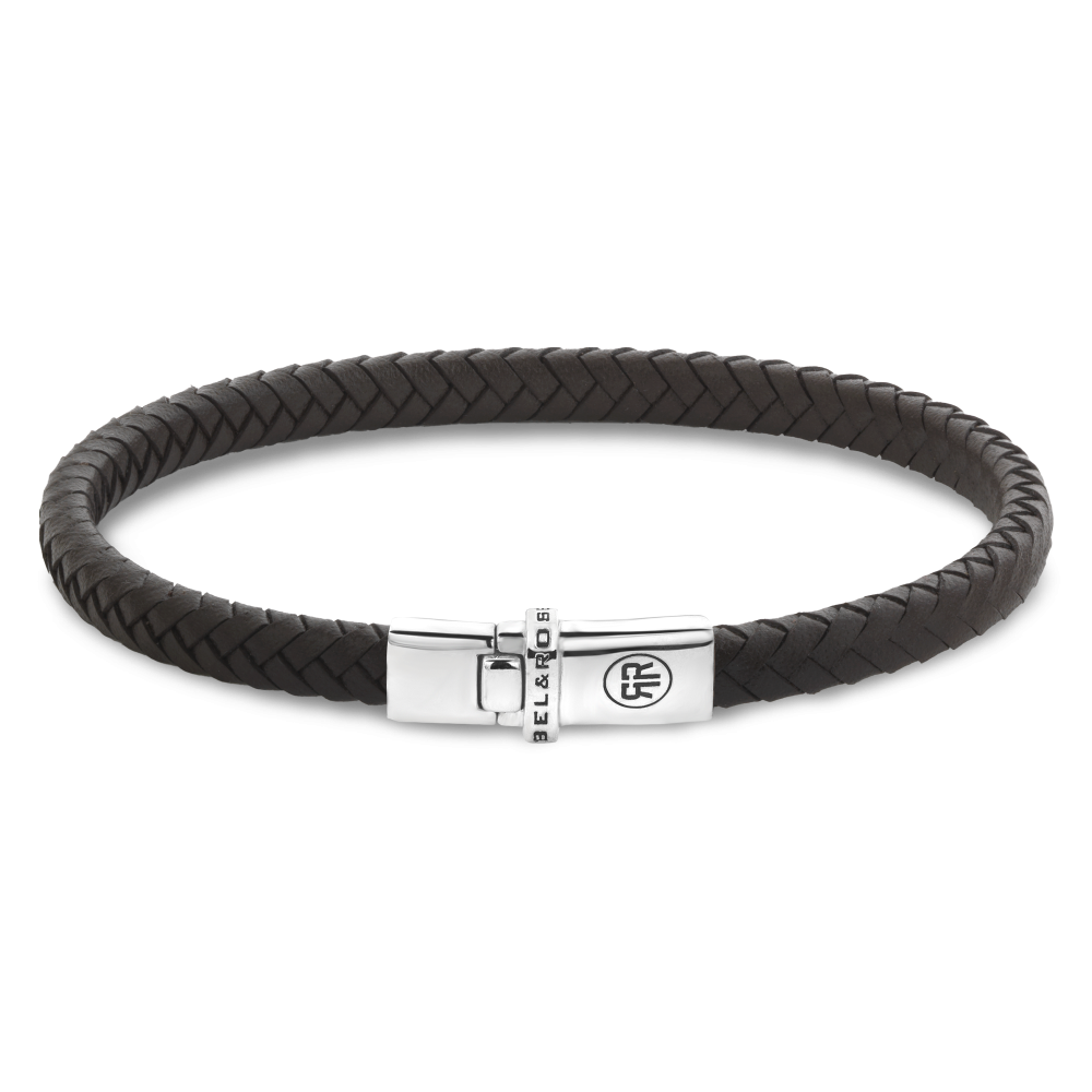 lederen Rebel & Rose armband, Xtra Small Braided Brown L