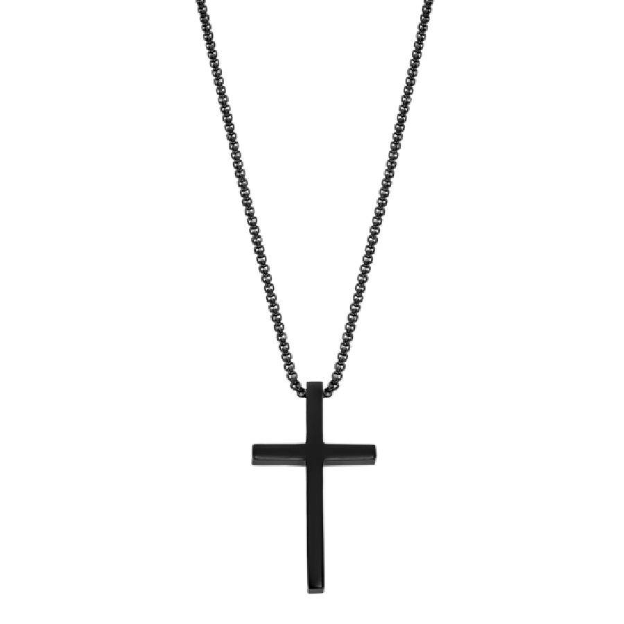 Stalen ketting kruis zwart 