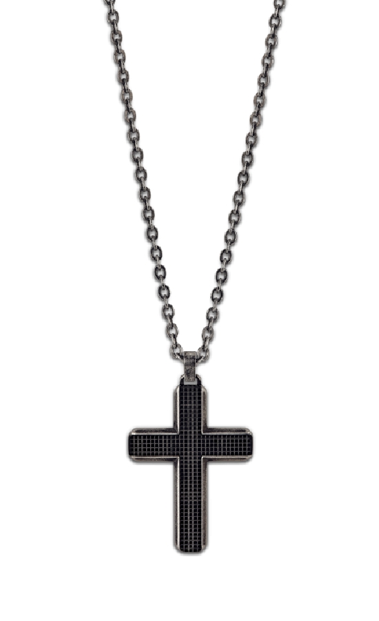 Heren ketting staal lotus met carbon kruis