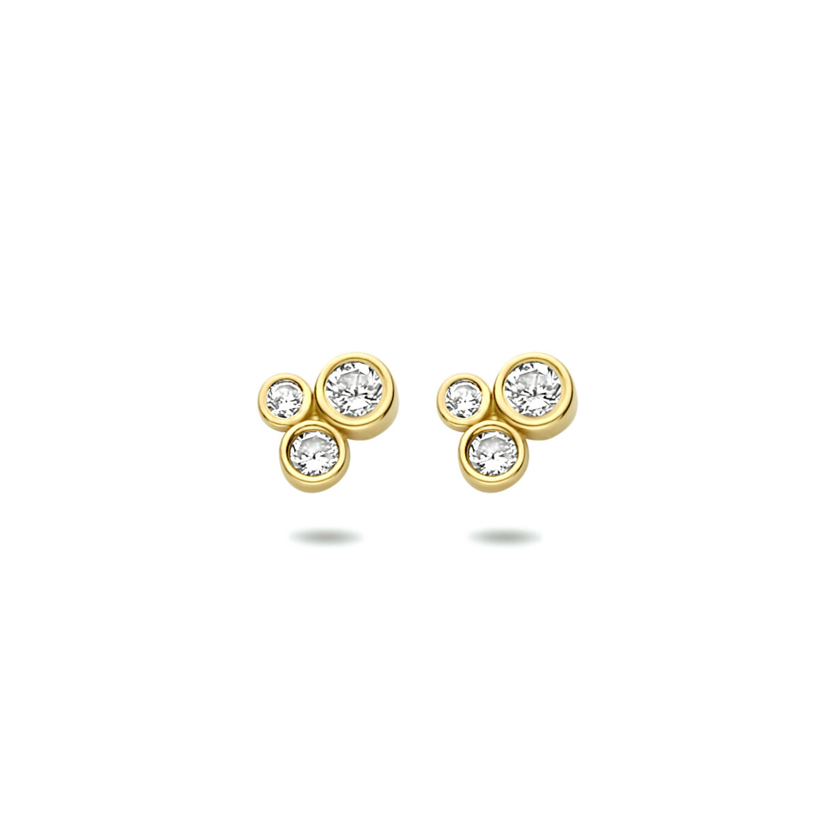 Geelgouden 14 k oorknoppen 3 zirkonia’s 