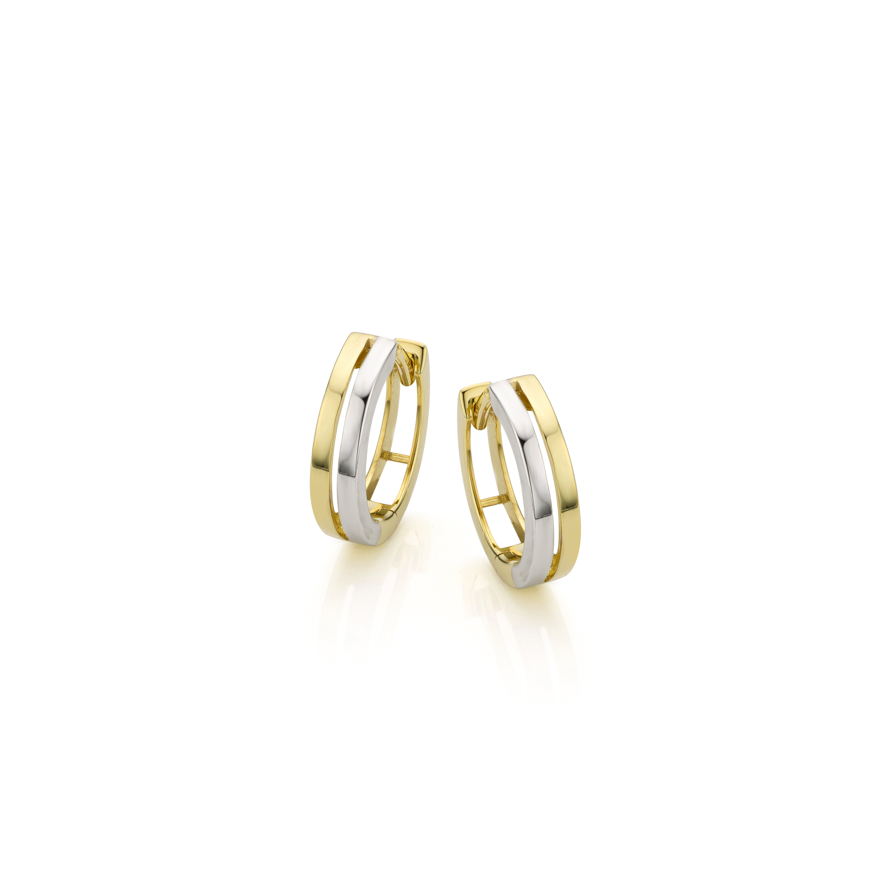 Huiscollectie - 14kt bicolor geel/witgouden klapcreolen, 13x3.2mm - 240197