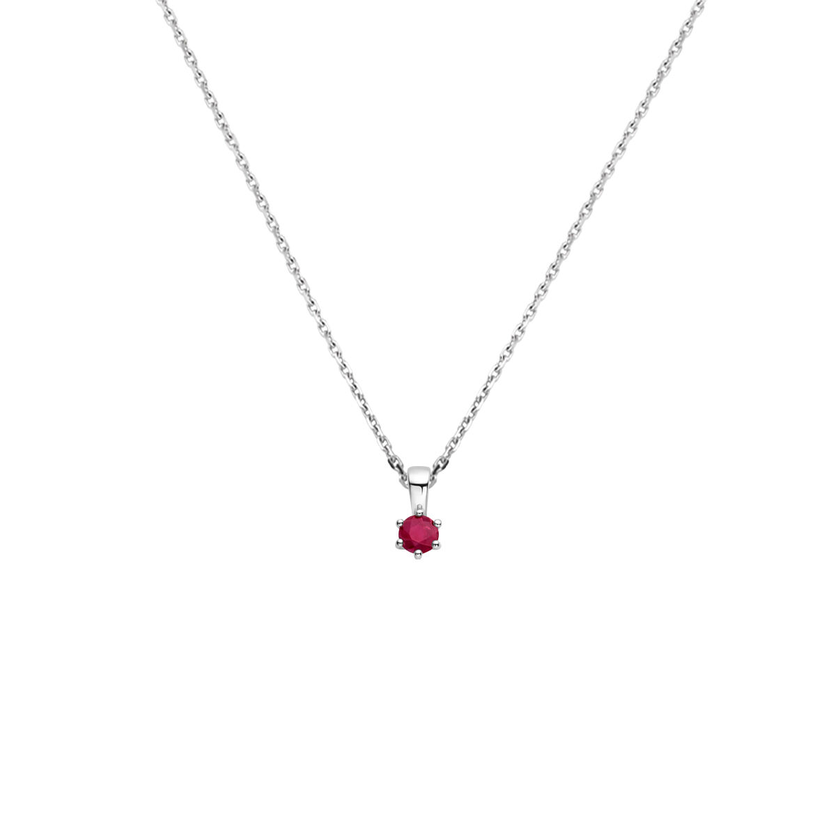 Gerhodineerd 925 zilveren collier met een geboortesteen hanger. Het collier heeft een draaglengte van 41cm en een extensie van 4cm. De schakelbreedte is 1.1mm. Uitgevoerd met een karabijn sluiting