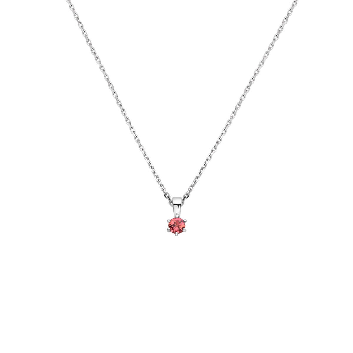 Gerhodineerd 925 zilveren collier met een geboortesteen hanger. Het collier heeft een draaglengte van 41cm en een extensie van 4cm. De schakelbreedte is 1.1mm. Uitgevoerd met een karabijn sluiting
