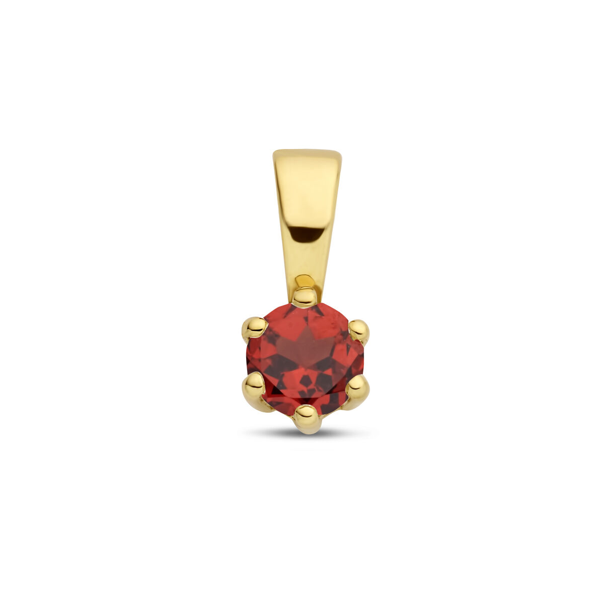 14k Geelgouden geboortesteen hanger uitgevoerd met een schitterende steen. De hanger heeft een afmeting van 9x4.2mm