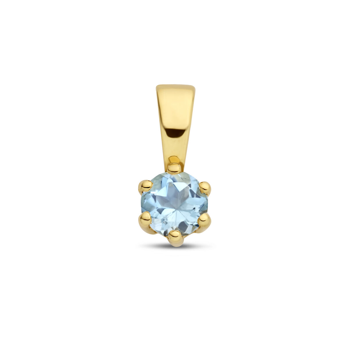 14k Geelgouden geboortesteen hanger uitgevoerd met een schitterende steen. De hanger heeft een afmeting van 9x4.2mm