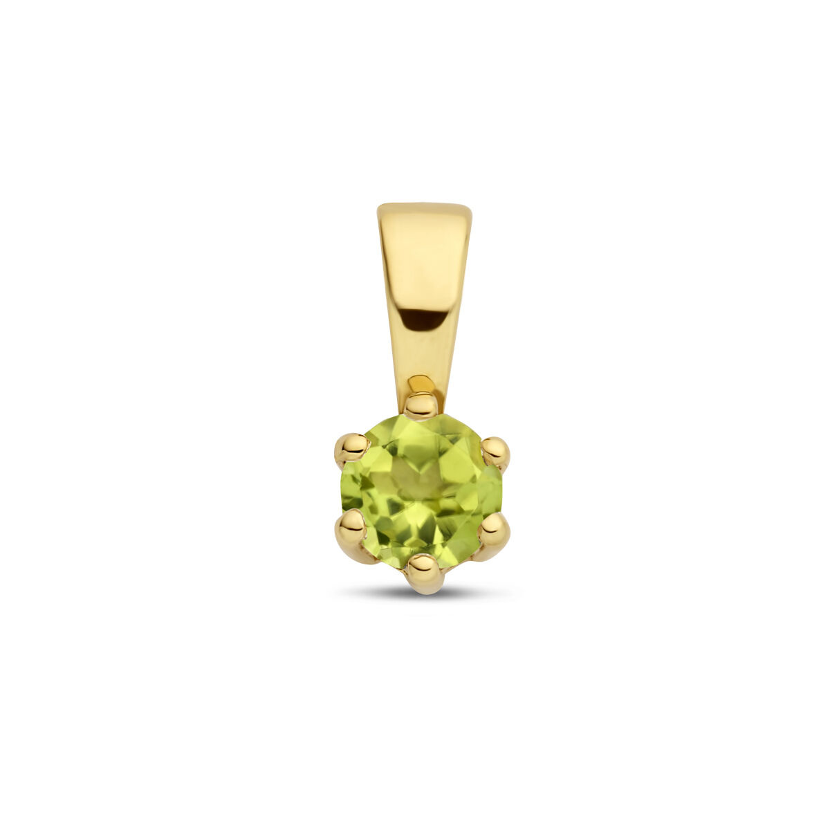 14k Geelgouden geboortesteen hanger uitgevoerd met een schitterende steen. De hanger heeft een afmeting van 9x4.2mm