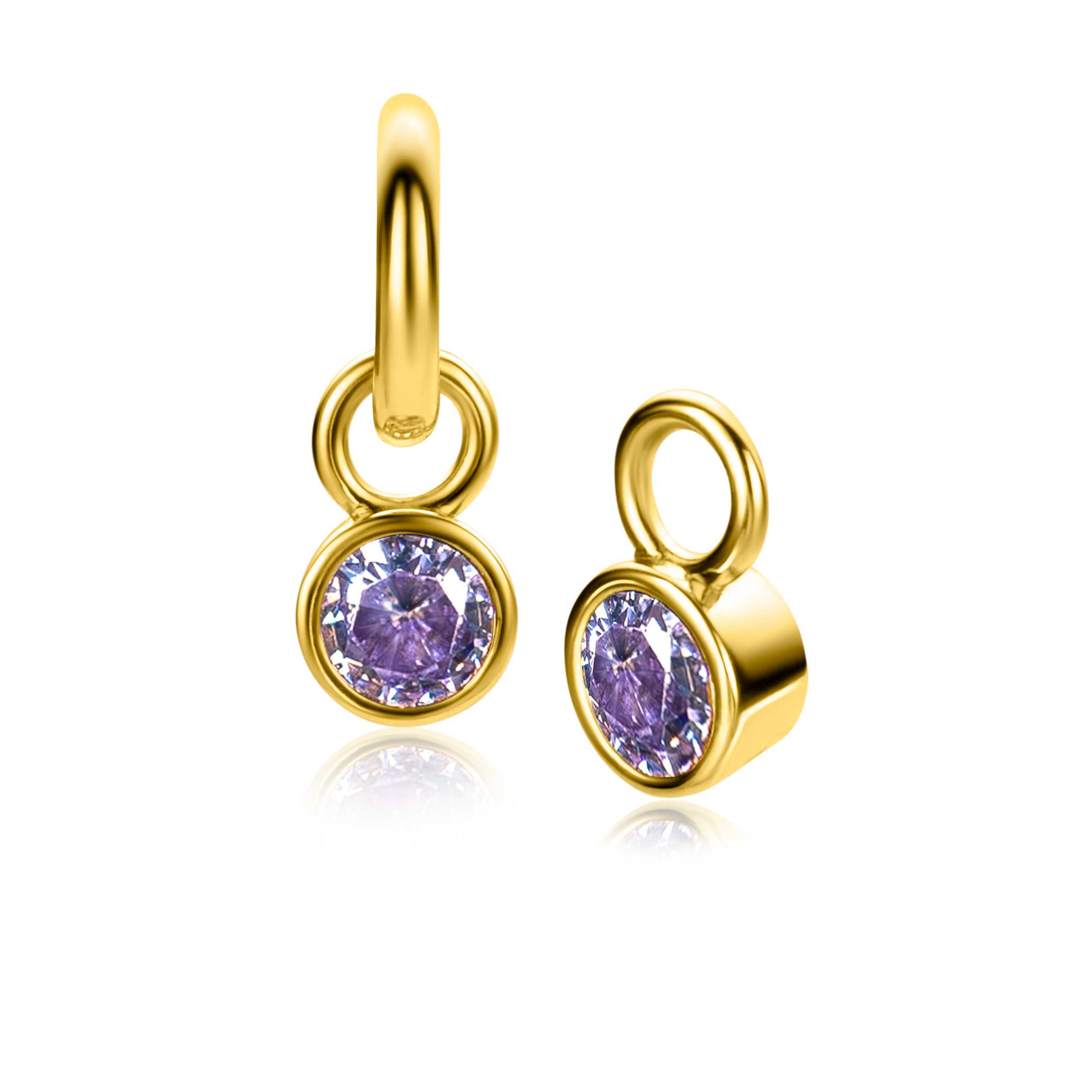 JUNI oorbedels gold plated maand met geboortesteen licht paars amethist zirconia (excl. oorringen)