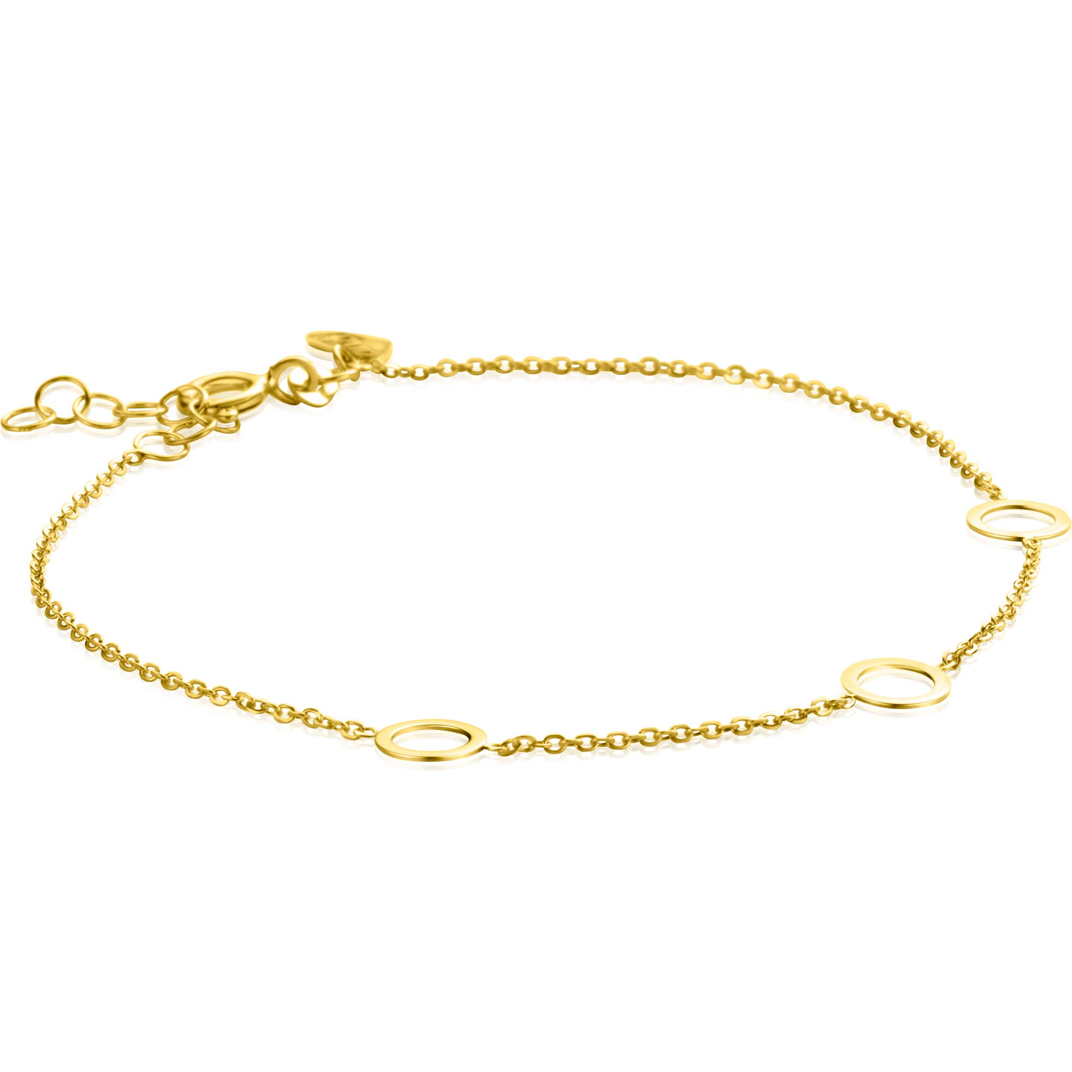 ZINZI Gold 14 krt gouden armband met subtiele jasseron schakels en drie open rondjes 6,5mm breed 18-20cm ZGA445