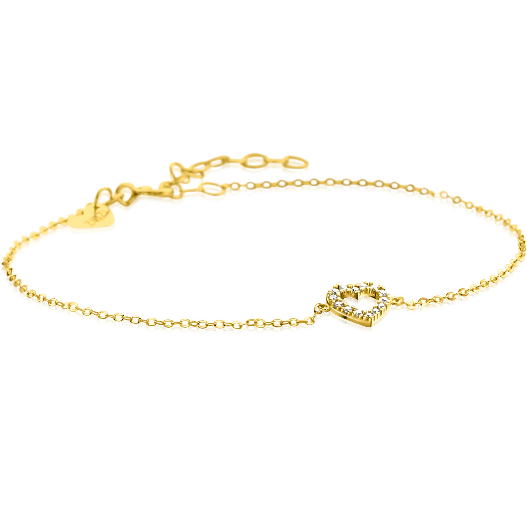 ZINZI Gold 14 krt gouden armband met sierlijk open hartje (7mm), bezet met witte zirconia's 16,5-19,5cm ZGA450