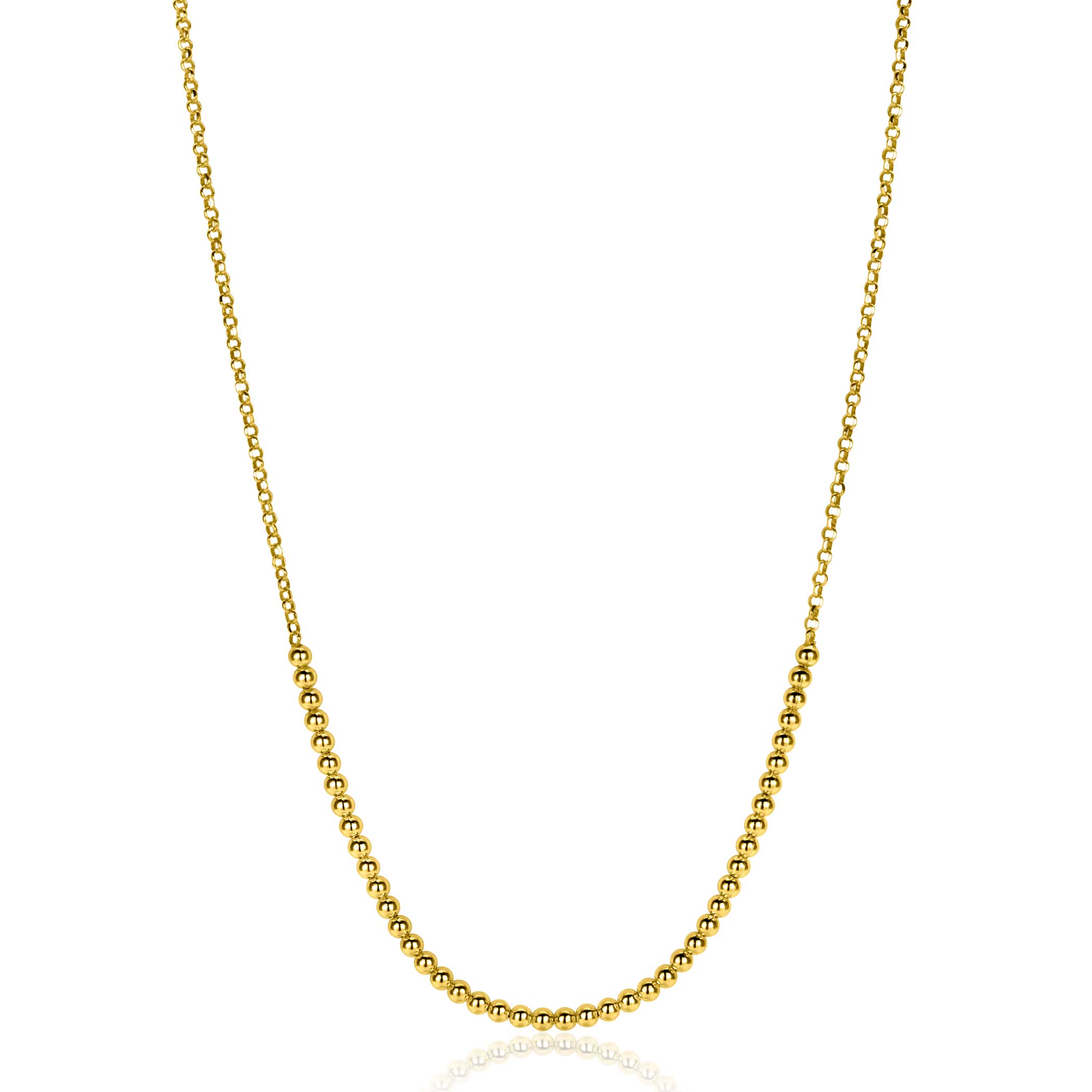ZINZI gold plated zilveren jasseron ketting met bolletjes schakels (2,5mm breed) in het midden 40-45cm ZIC2640G
