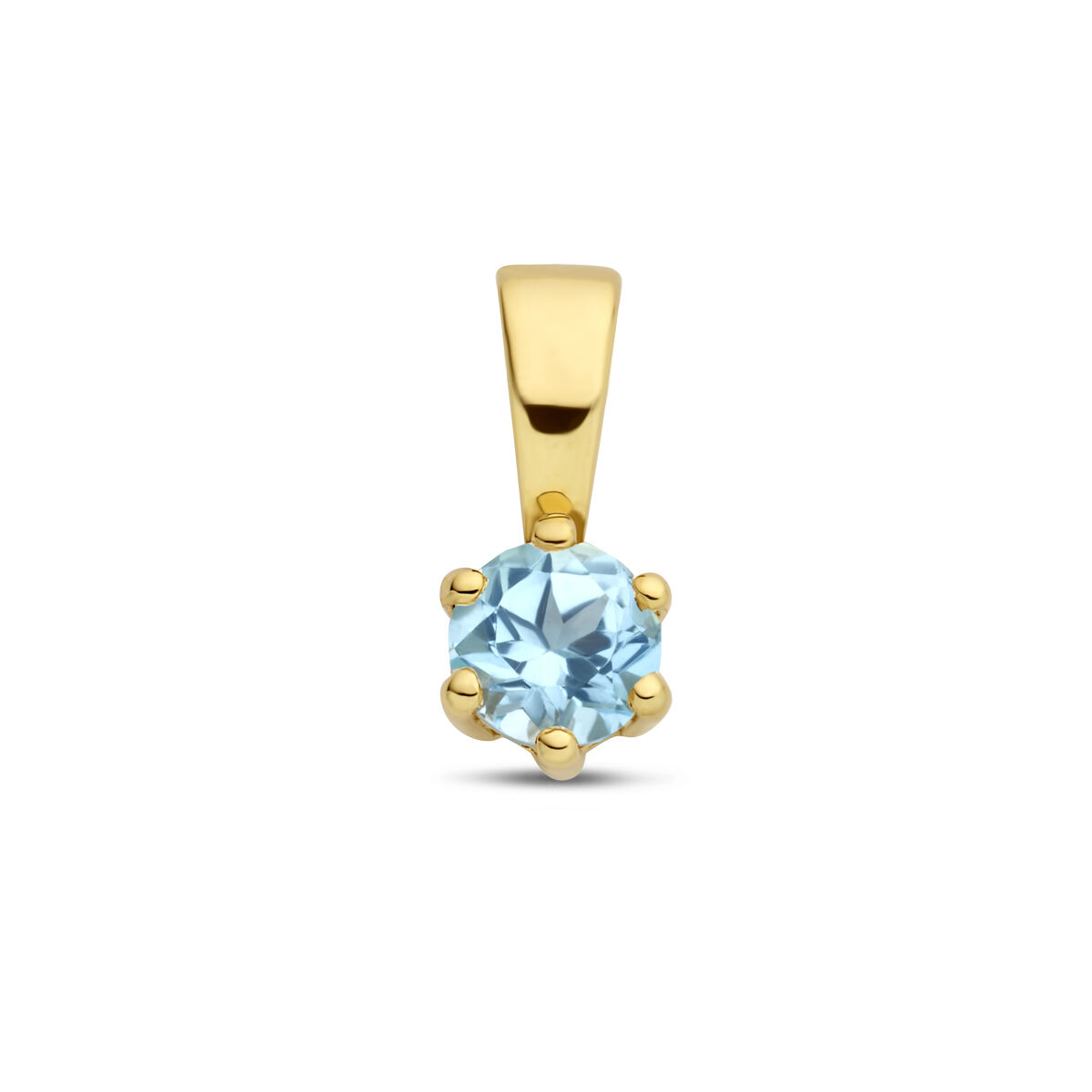 14k Geelgouden geboortesteen hanger uitgevoerd met een schitterende steen. De hanger heeft een afmeting van 9x4.2mm