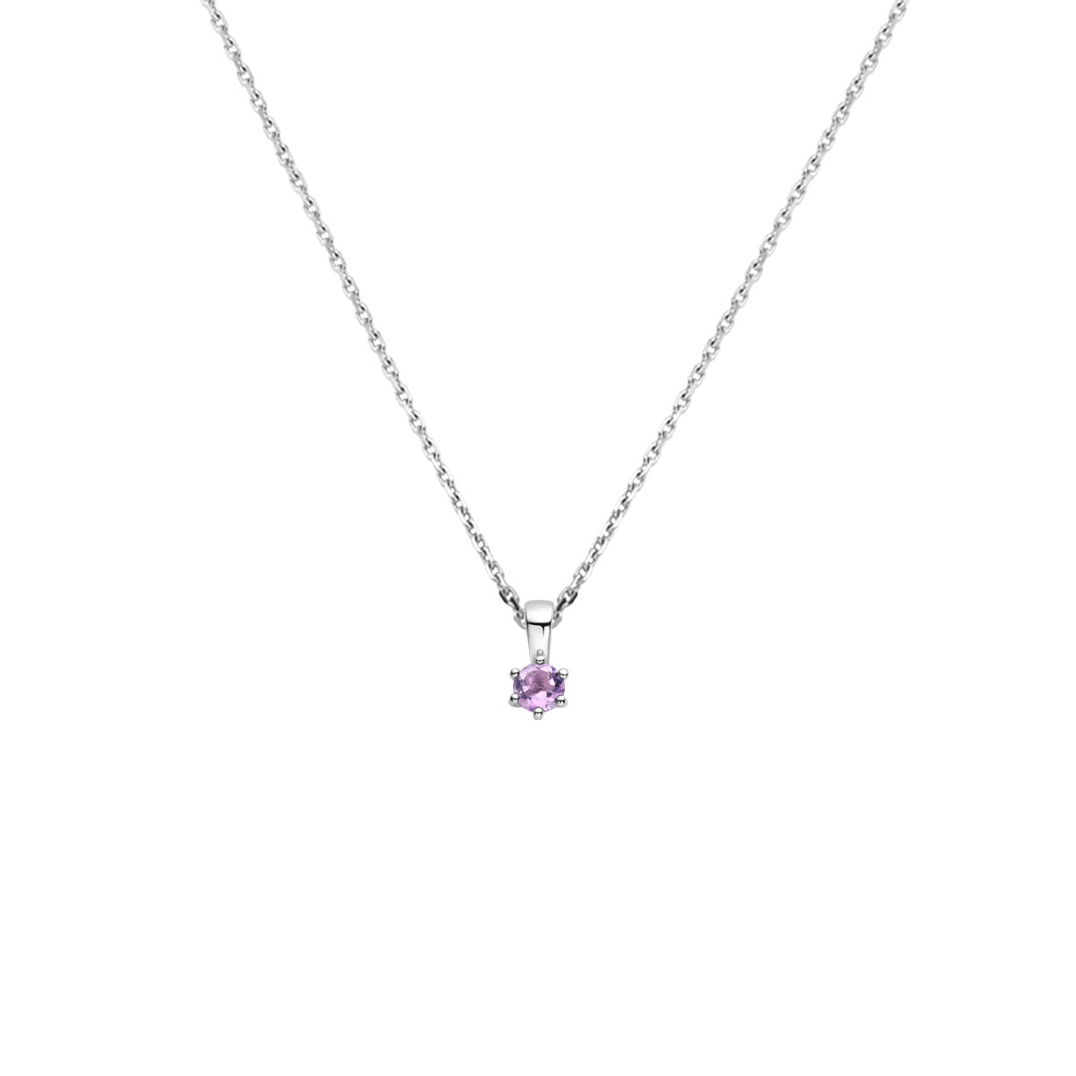 Gerhodineerd 925 zilveren collier met een geboortesteen hanger. Het collier heeft een draaglengte van 41cm en een extensie van 4cm. De schakelbreedte is 1.1mm. Uitgevoerd met een karabijn sluiting