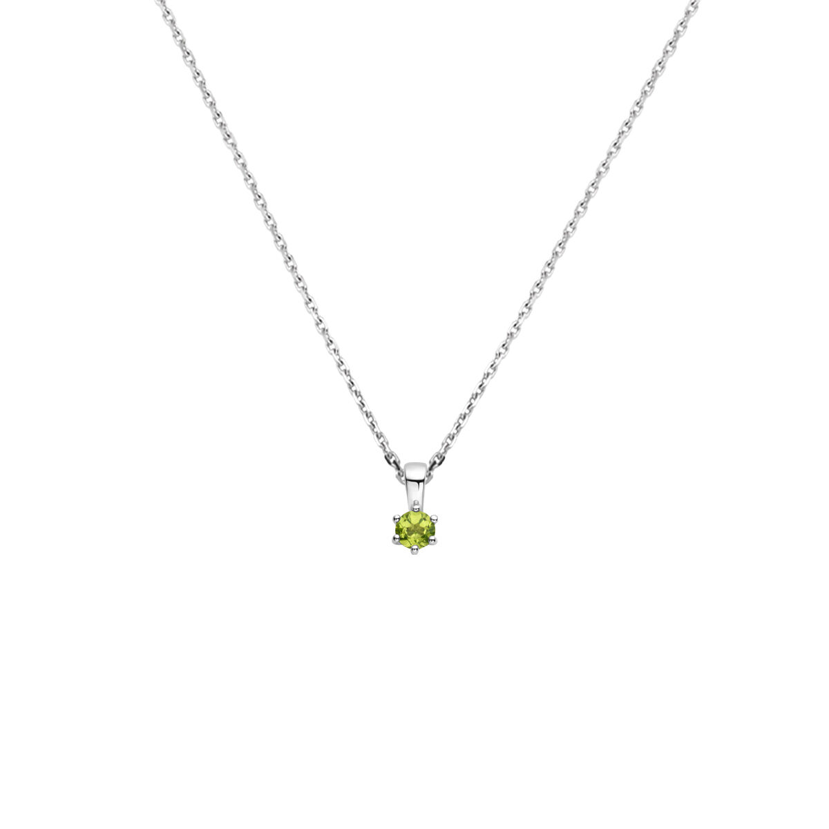 Gerhodineerd 925 zilveren collier met een geboortesteen hanger. Het collier heeft een draaglengte van 41cm en een extensie van 4cm. De schakelbreedte is 1.1mm. Uitgevoerd met een karabijn sluiting.