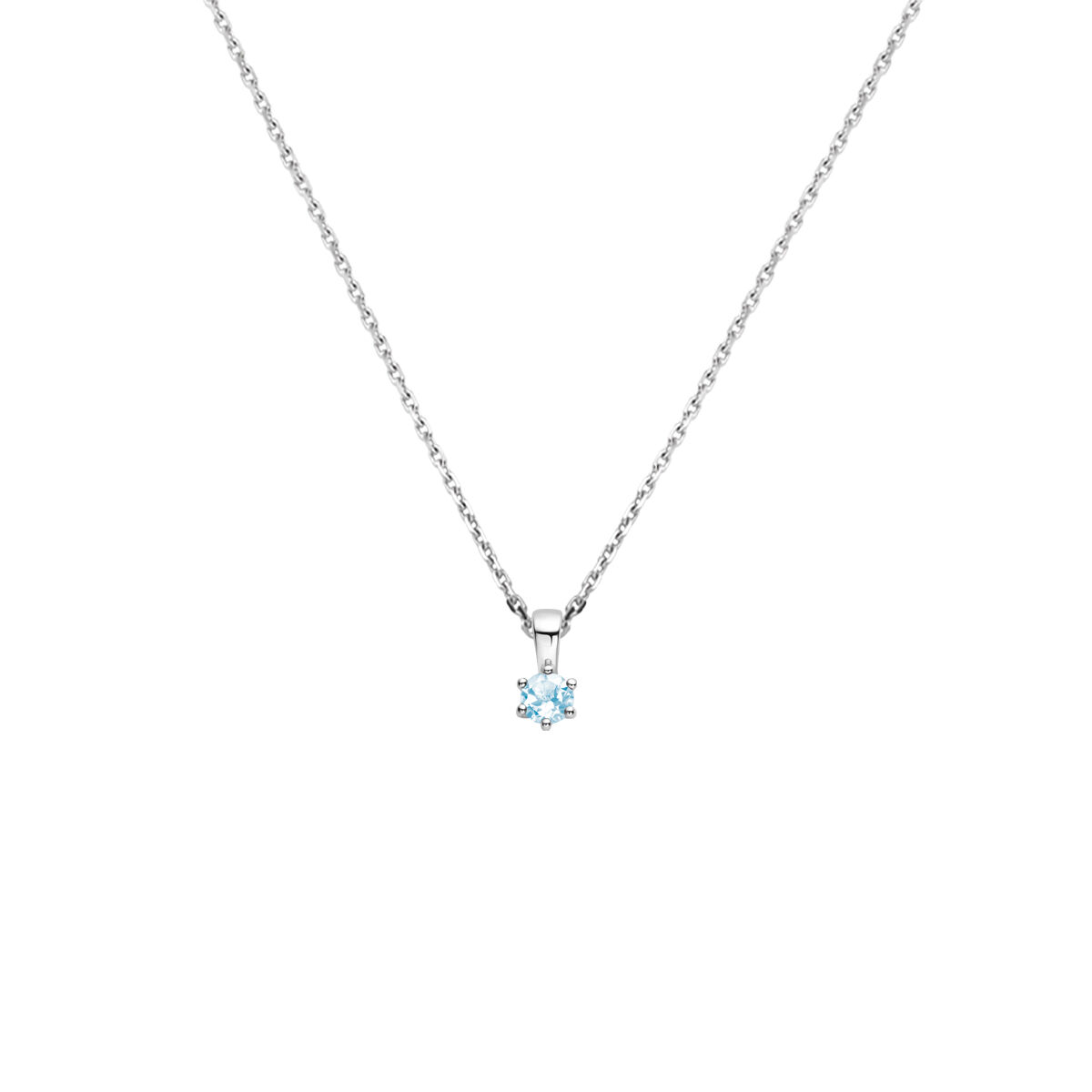 Gerhodineerd 925 zilveren collier met een geboortesteen hanger. Het collier heeft een draaglengte van 41cm en een extensie van 4cm. De schakelbreedte is 1.1mm. Uitgevoerd met een karabijn sluiting.