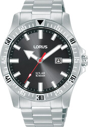 Lorus Quarts Solar heren pols horloge model RX377AX-9 staal met stalen band. 10 ATM waterdicht.