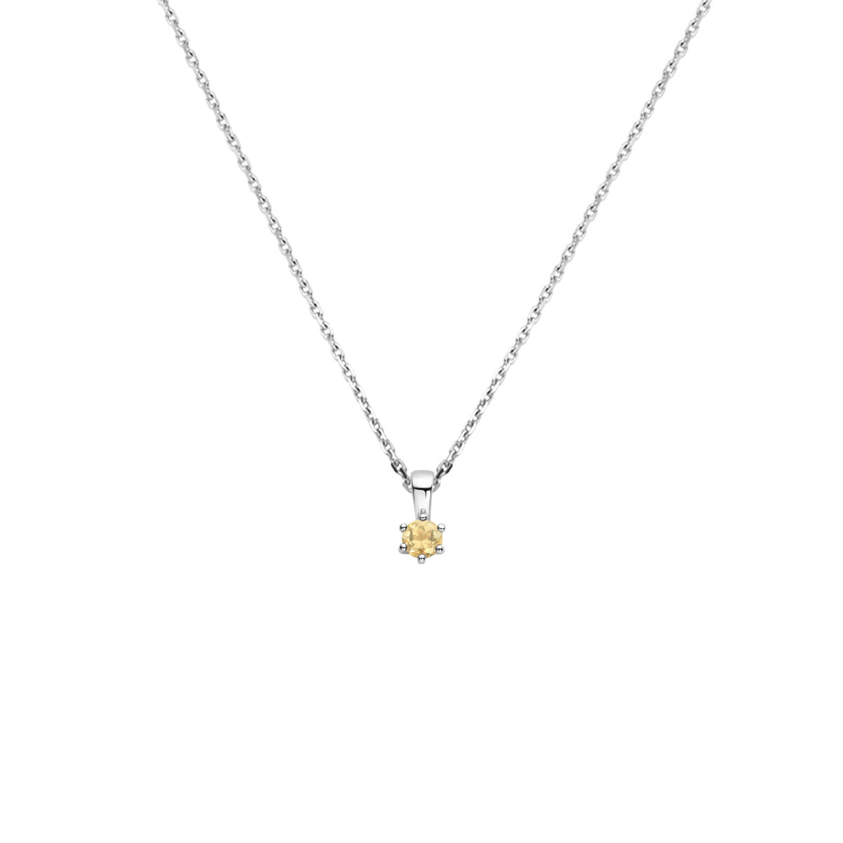 Gerhodineerd 925 zilveren collier met een geboortesteen hanger. Het collier heeft een draaglengte van 41cm en een extensie van 4cm. De schakelbreedte is 1.1mm. Uitgevoerd met een karabijn sluiting.
