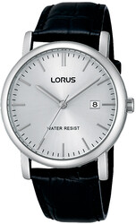 Lorus Quarts heren pols horloge model RG839CX-5 staal met lederen band. 3 ATM waterdicht.