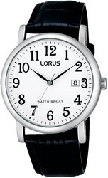 Lorus Quarts heren pols horloge model RG835CX-5 staal met lederen band. 3 ATM waterdicht.