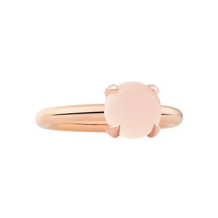 een 18 krt rosé gouden Bron ring model Catch met een rose kwarts steen cabuchon geslepen.