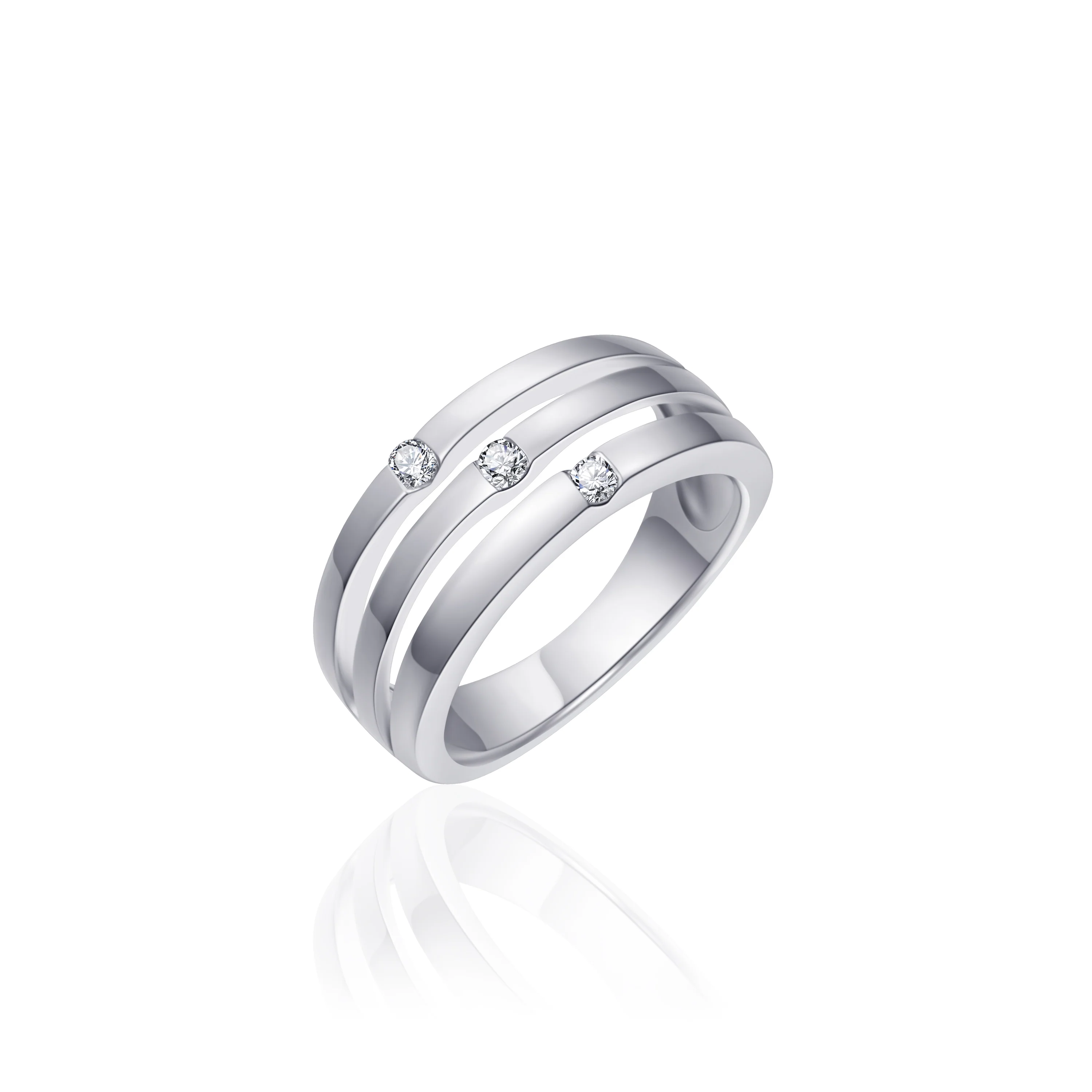 Zilver Gerhodineerde Ring met 3 Banen en Zirkonia R051-58
