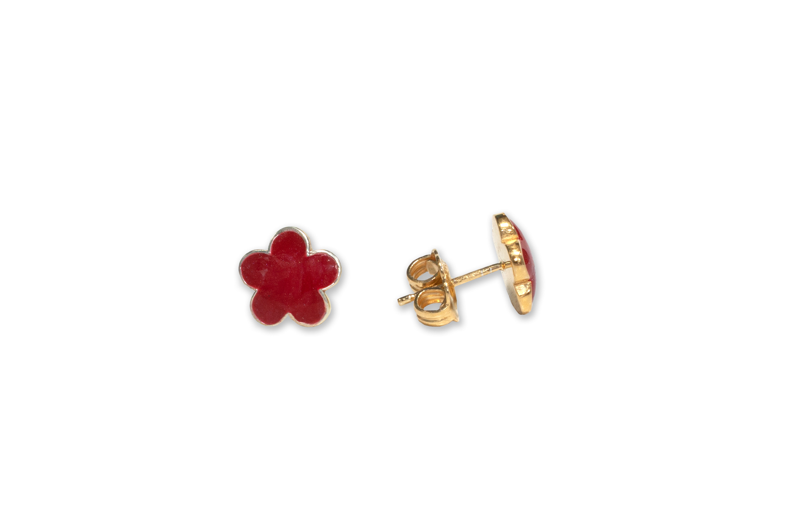 Borsari Gioielli oorstekers zilver goldplated met emaille, bloem, rood